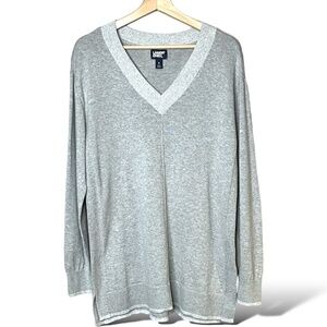 LANDS’ END 100% Cotton Women’s Grey Vee Neck Long Sleeve Sweater Unisex US Sz S